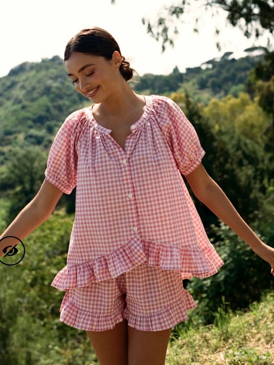 Piyama Other - Piyama Pink Gingham Ruffle Short Pajama Set size L